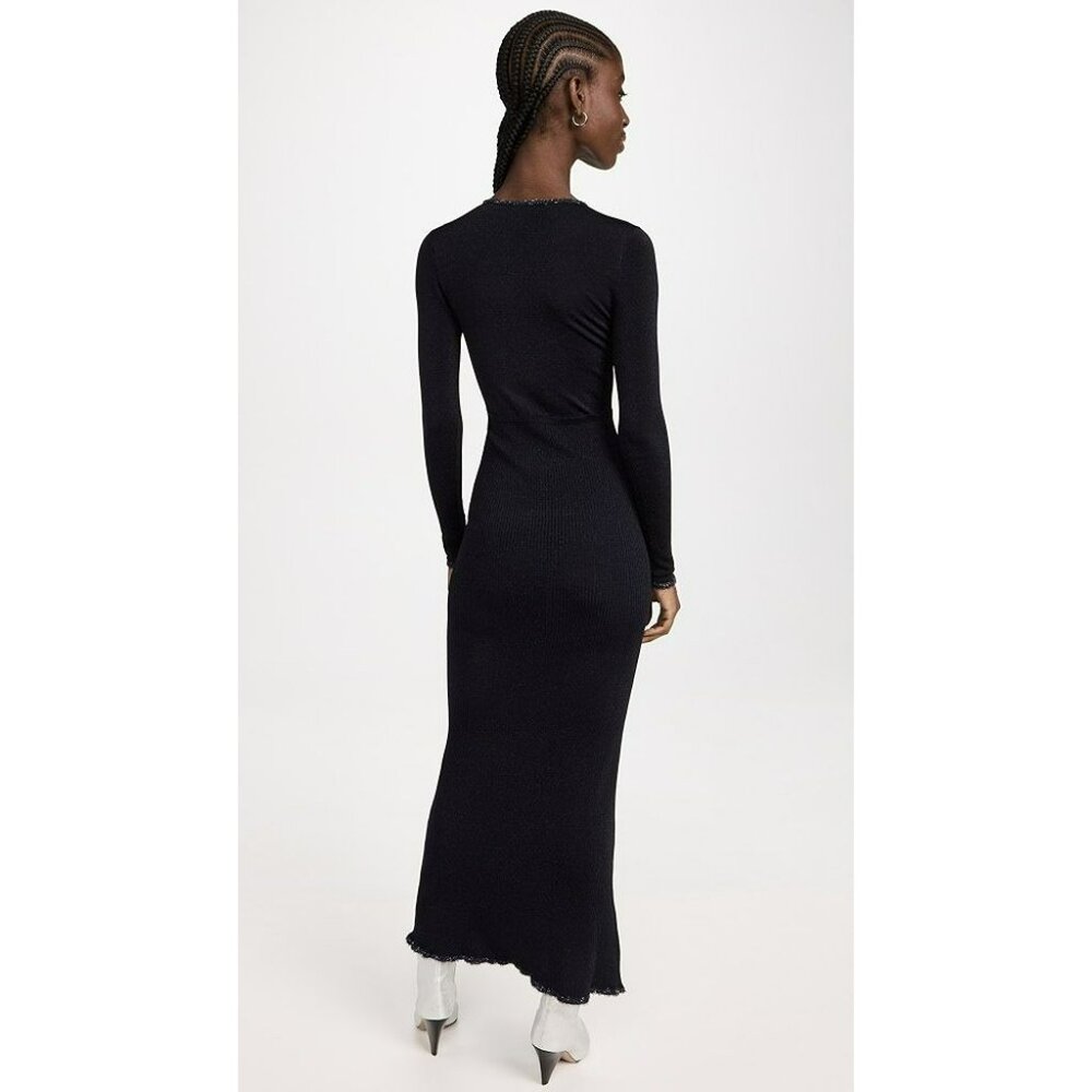 NEW JoosTricot Lurex Long Midi Tie Dress Navy Black Tinsel Bow - Picture 4 of 4